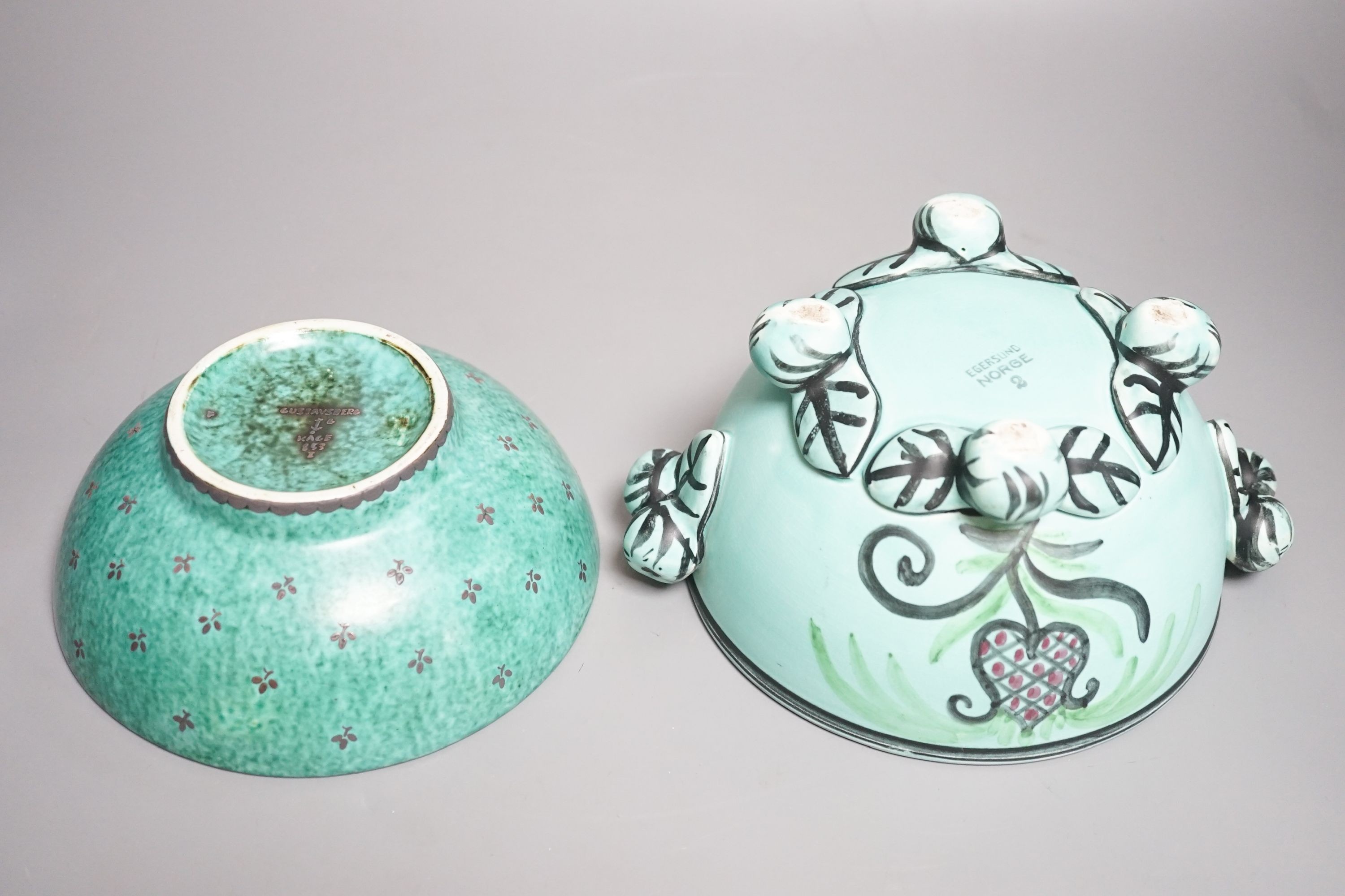 A Gustavsberg Argentaware bowl, designed by Wilhelm Kage and an Egersund two handled bowl 22cm